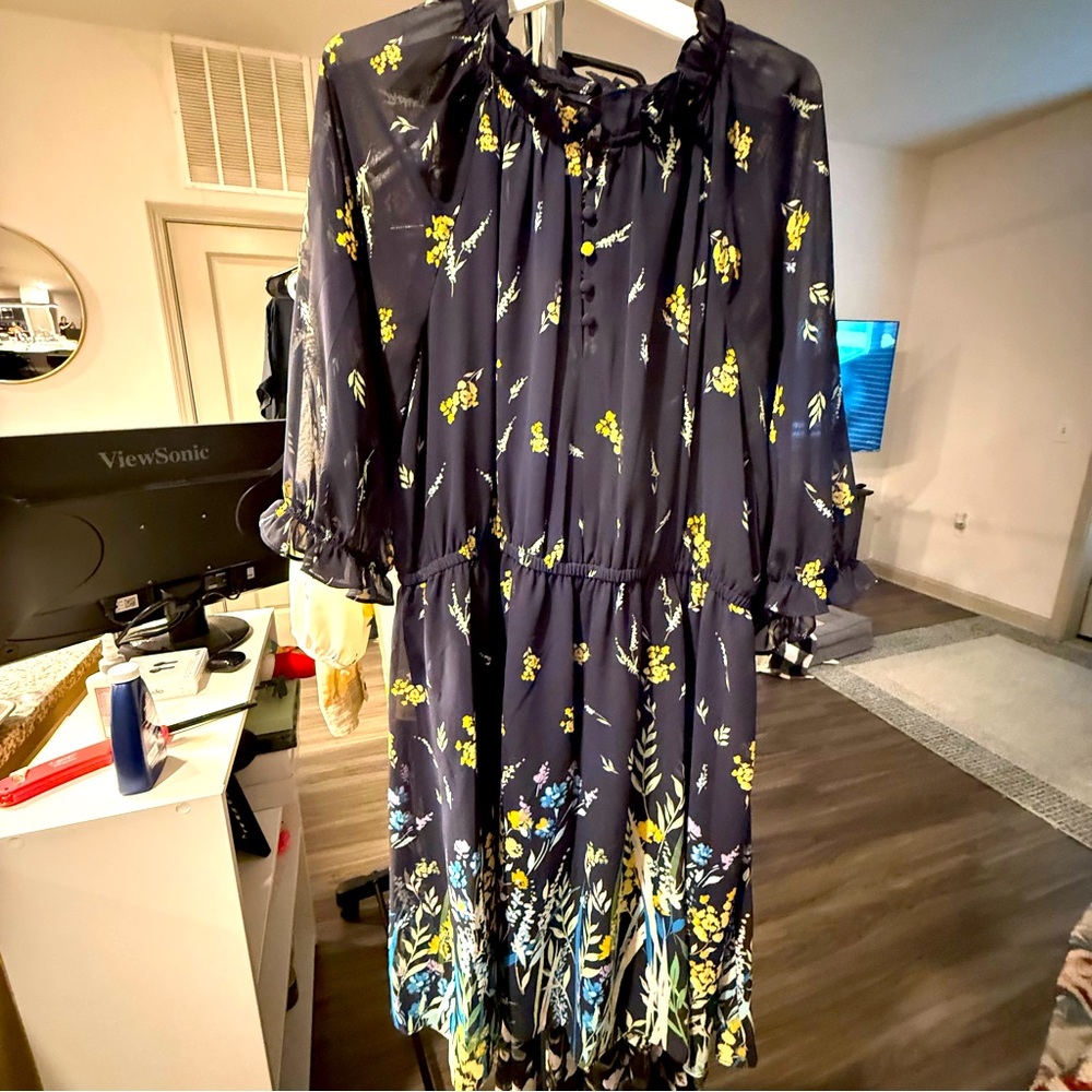 Navy blue floral business casual dress